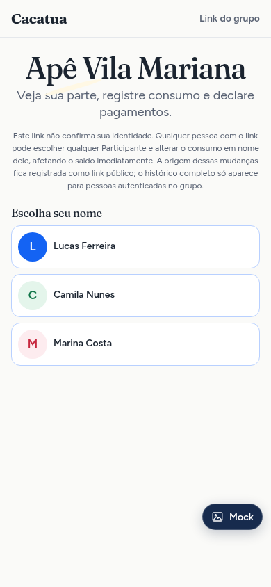 Link mobile do grupo com a lista de participantes